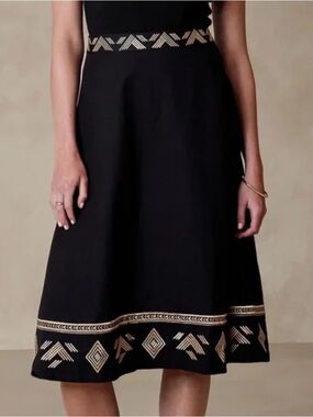 Banana Republic Black Midi Skirt with Gold Geometric Trim